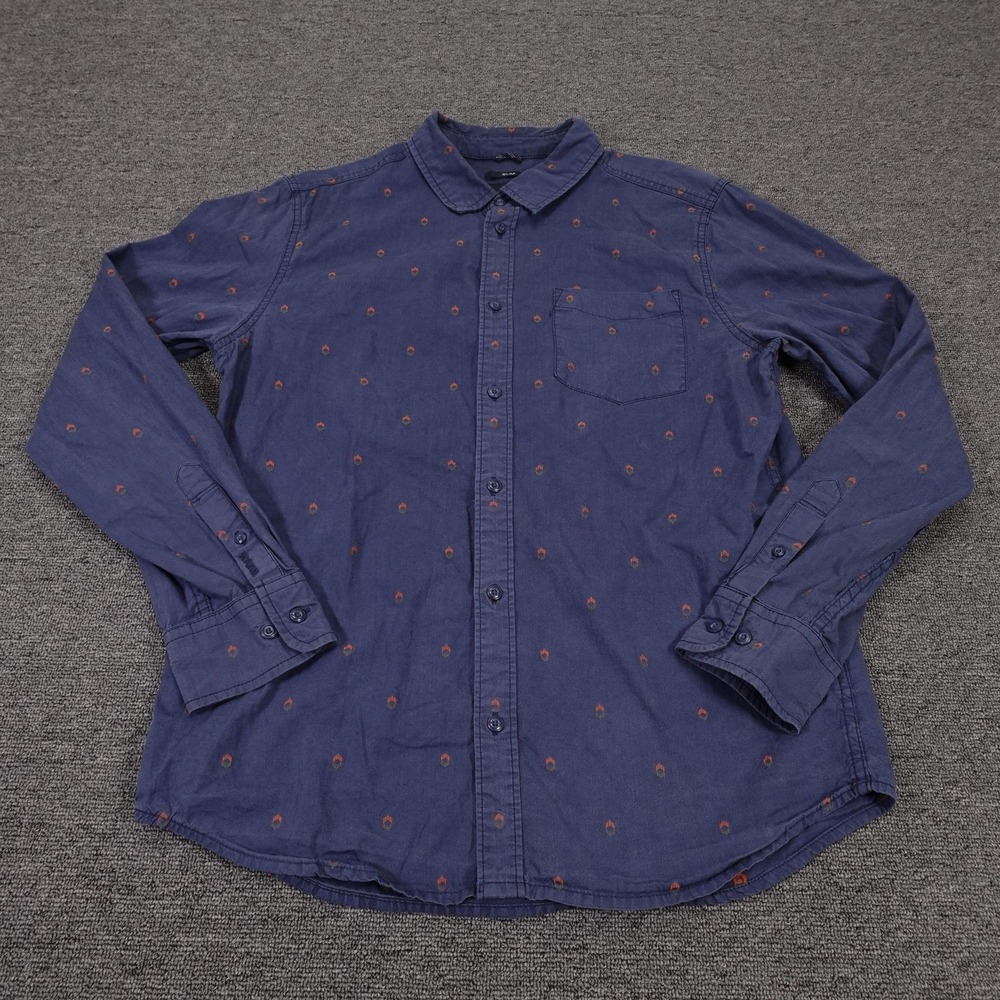 PrAna Shirt Mens Medium Blue Geometric Long Sleeve Button Up Slim Fit Casual